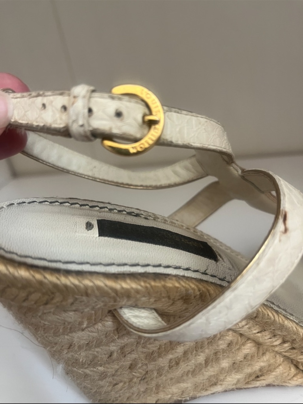 Louis Vuitton White and Gold Espadrille Wedge Sandals 6 - Picture 6 of 15